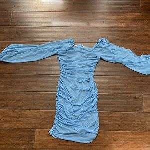 light blue dress with mesh sleeves